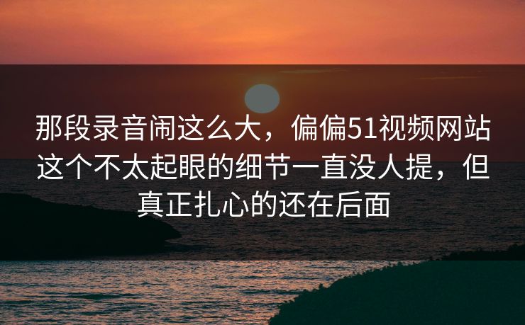那段录音闹这么大，偏偏51视频网站这个不太起眼的细节一直没人提，但真正扎心的还在后面